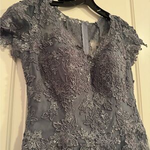 La Femme Dusty Lavender/Silver Lace Evening Gown
